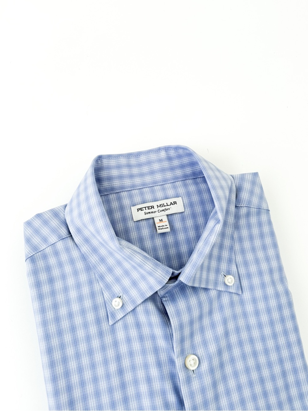 NEW Peter Millar "Summer Comfort" Blue White Gingham Button-Down Shirt M Stretch